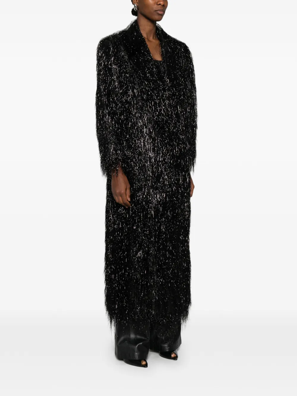 Medeea Loose-threads Coat In Black