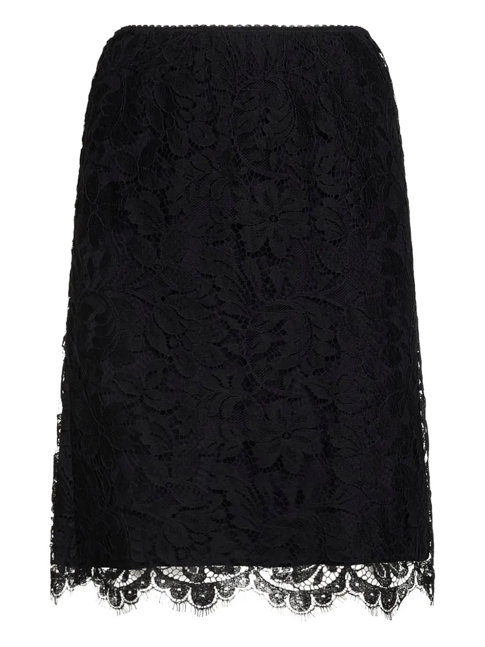 Chloé Scalloped Waistband Lace Skirt In Black