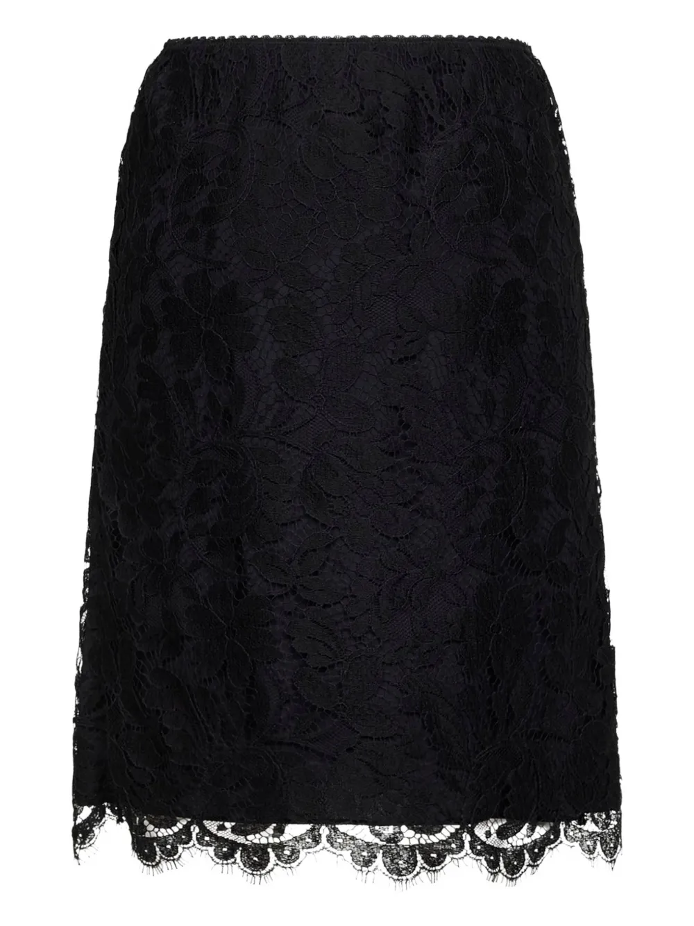 Chloé Scalloped Waistband Lace Skirt In Black