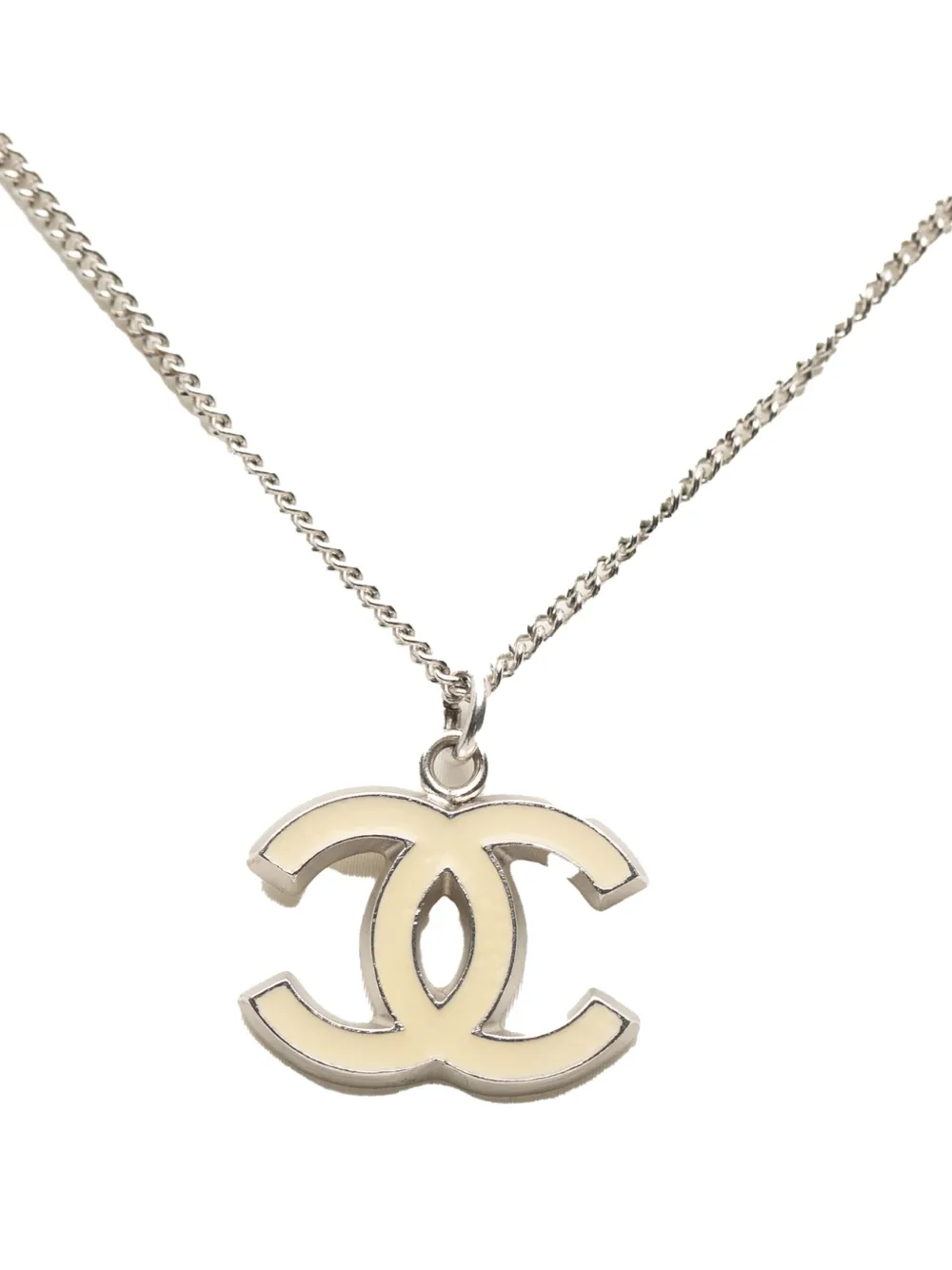 CHANEL Pre-Owned 2005 Silver Plated Enamel CC Pendant Necklace costume