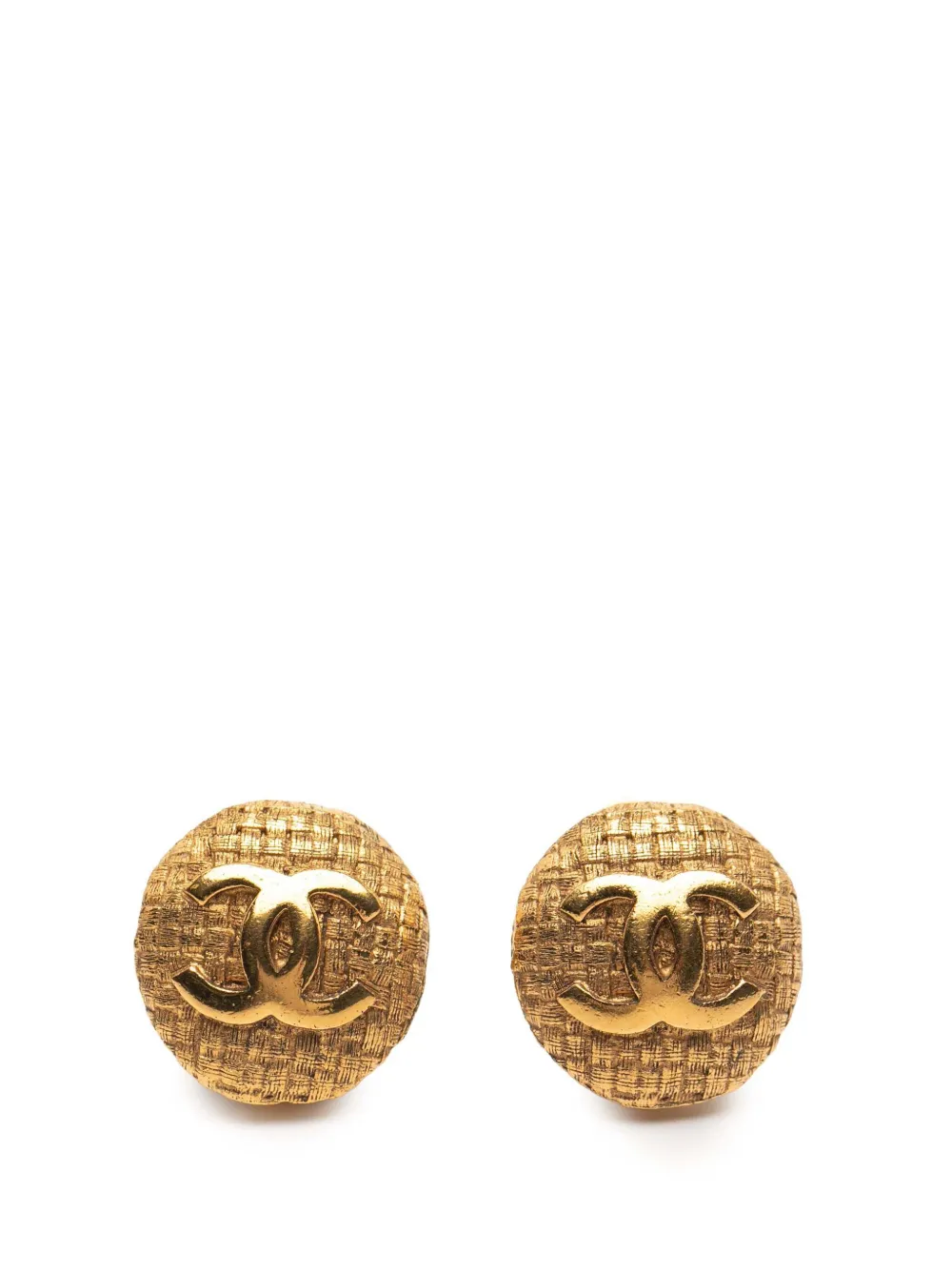 CHANEL Pre-Owned 1980-1990 Gold Plated CC Woven Round Clip On Earrings