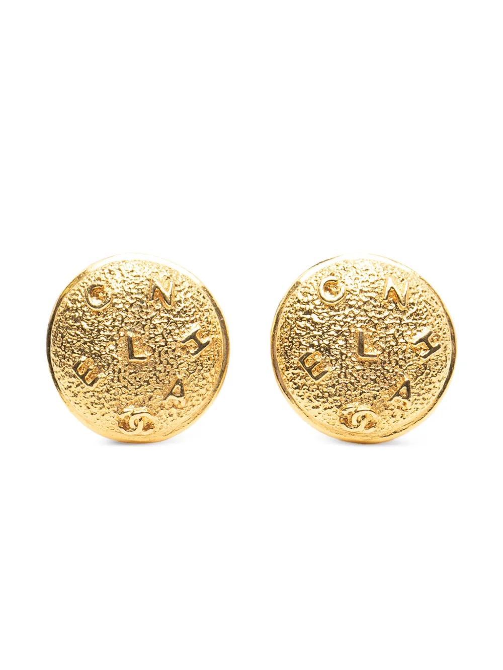 CHANEL Pre-Owned 20th Century Gold Plated Logo Round Clip On Earrings