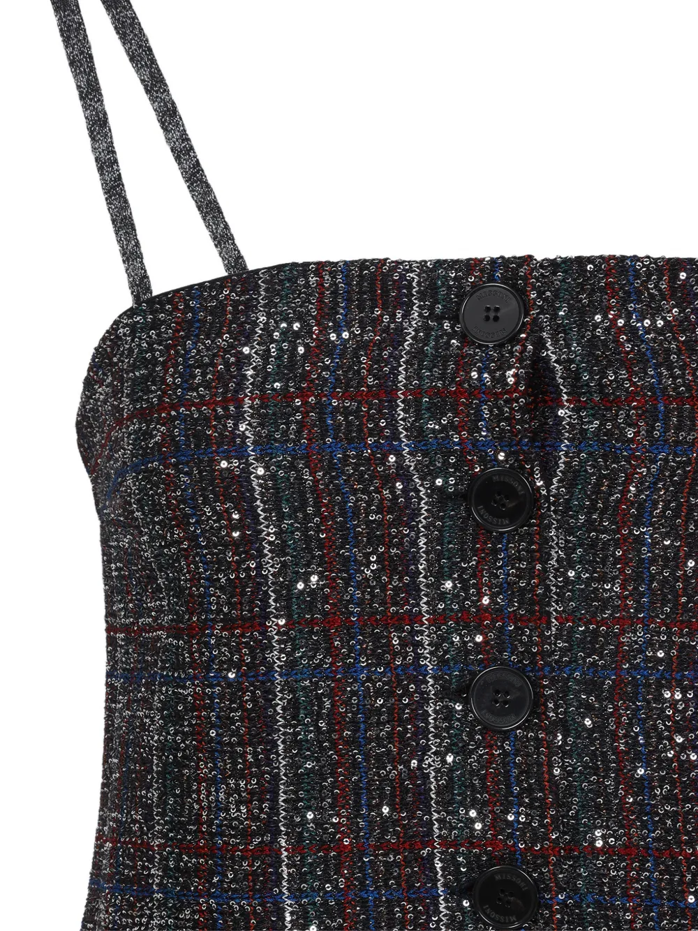 Missoni Spaghetti Strap Plaid Dress Featuring Buttons In Black