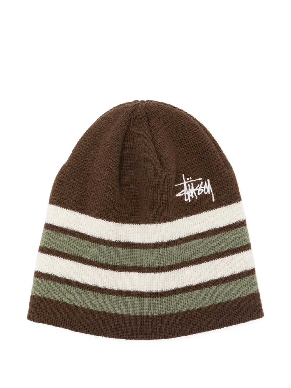 Stussy Skullcap Basic Stripe Beanie Hat In Brown