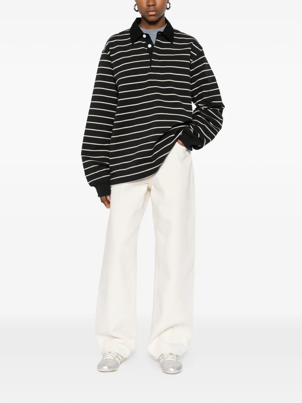 Stüssy Striped long-sleeve Polo Shirt | Black | FARFETCH