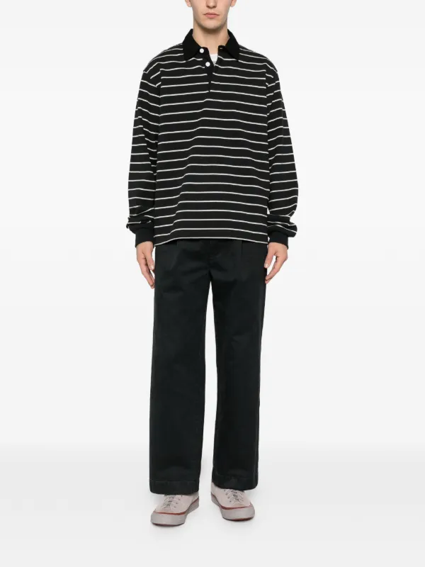 Stüssy Striped long-sleeve Polo Shirt | Black | FARFETCH