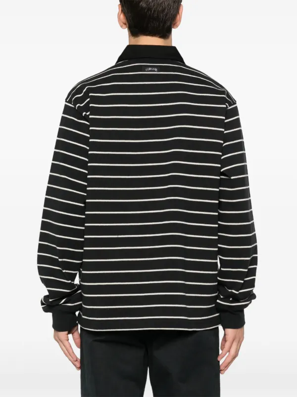 Stüssy Striped long-sleeve Polo Shirt | Black | FARFETCH GE