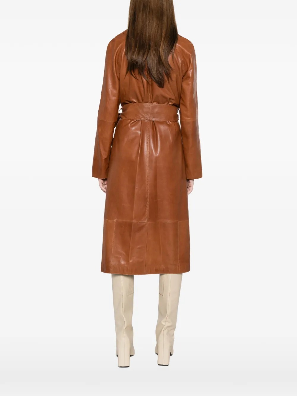 Arma Belted Leather Coat In Multi