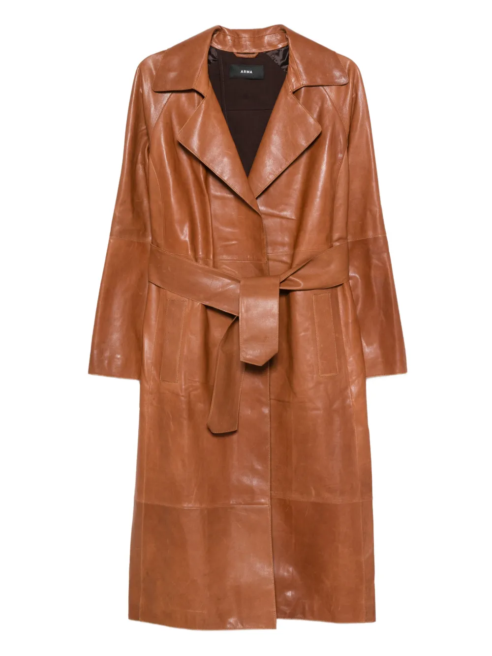 Arma Belted Leather Coat In Multi