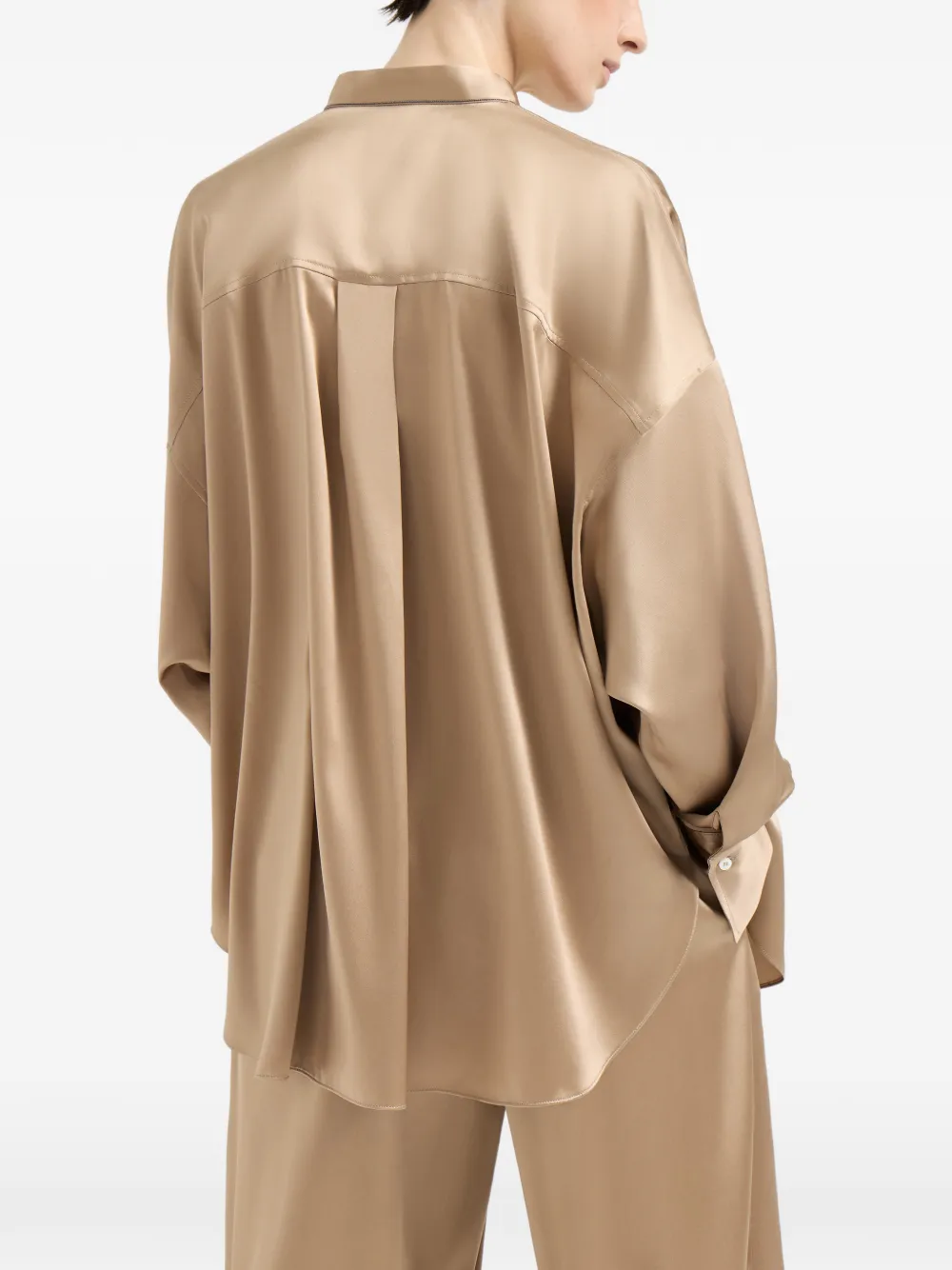 Brunello Cucinelli Satijnen blouse met monili-detail Beige
