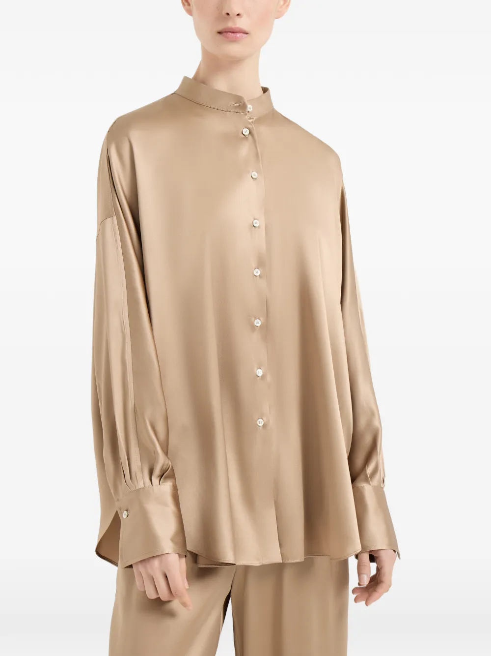 Brunello Cucinelli Satijnen blouse met monili-detail Beige