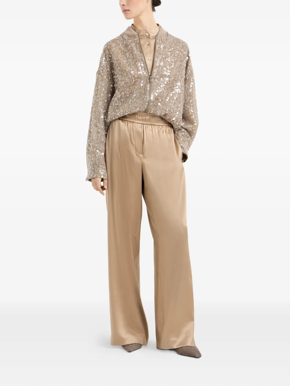 Brunello Cucinelli Satijnen blouse met monili-detail Beige