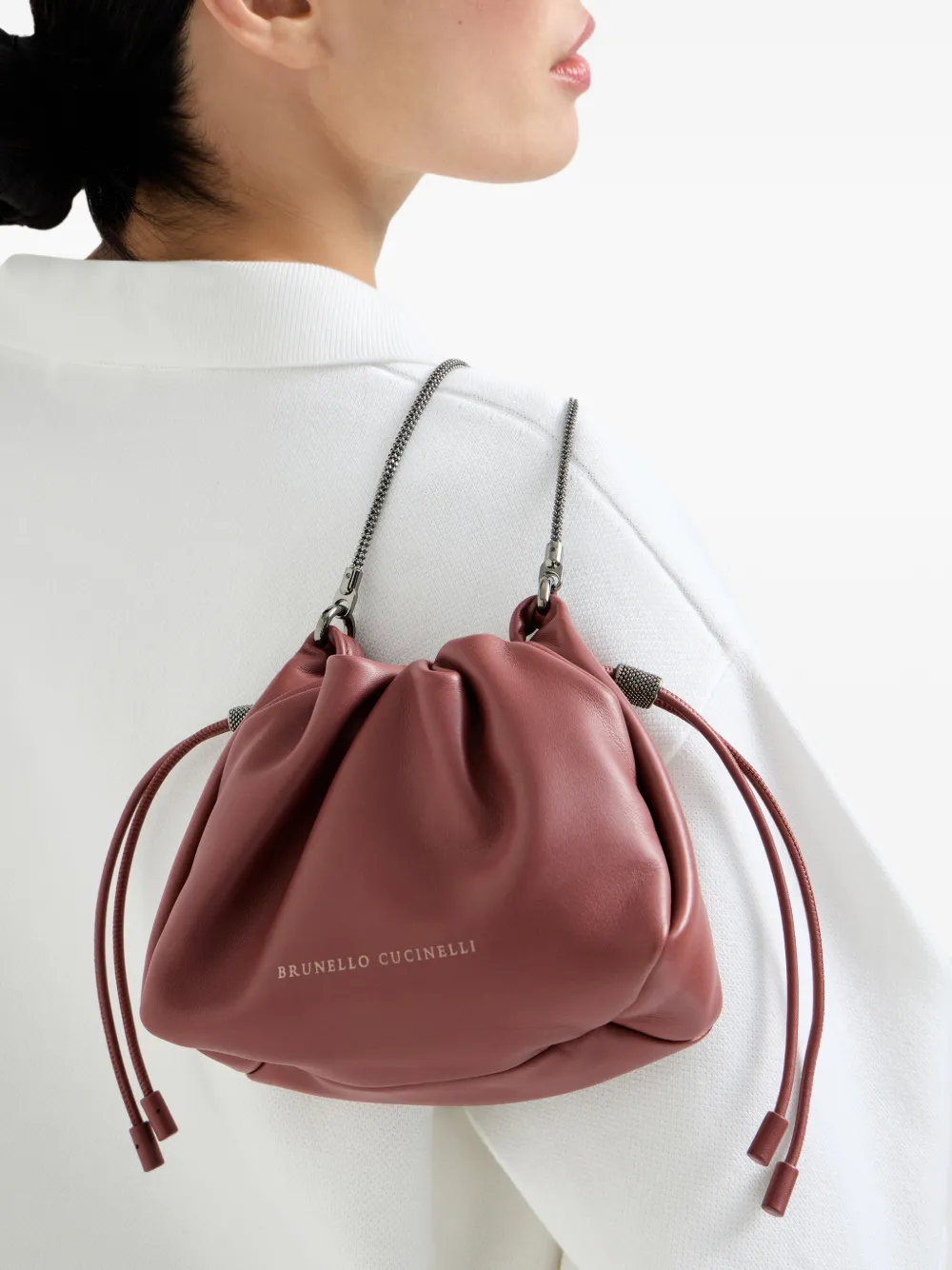  Brunello Cucinelli Mini Mellow Bucket Bag - Red 