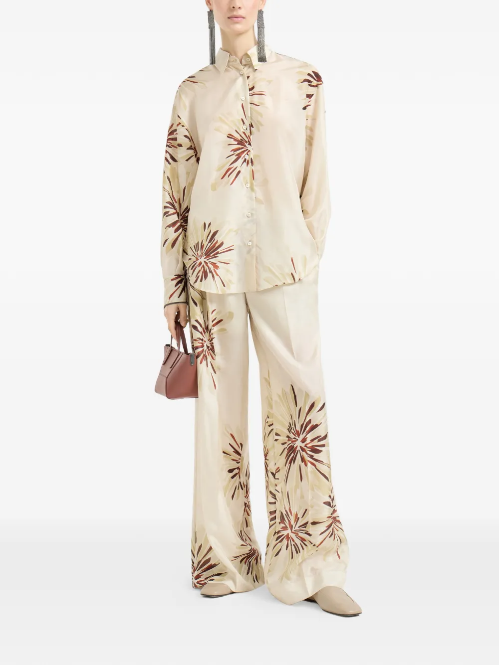 Brunello Cucinelli Blouse met bloemenprint en monili-detail Beige