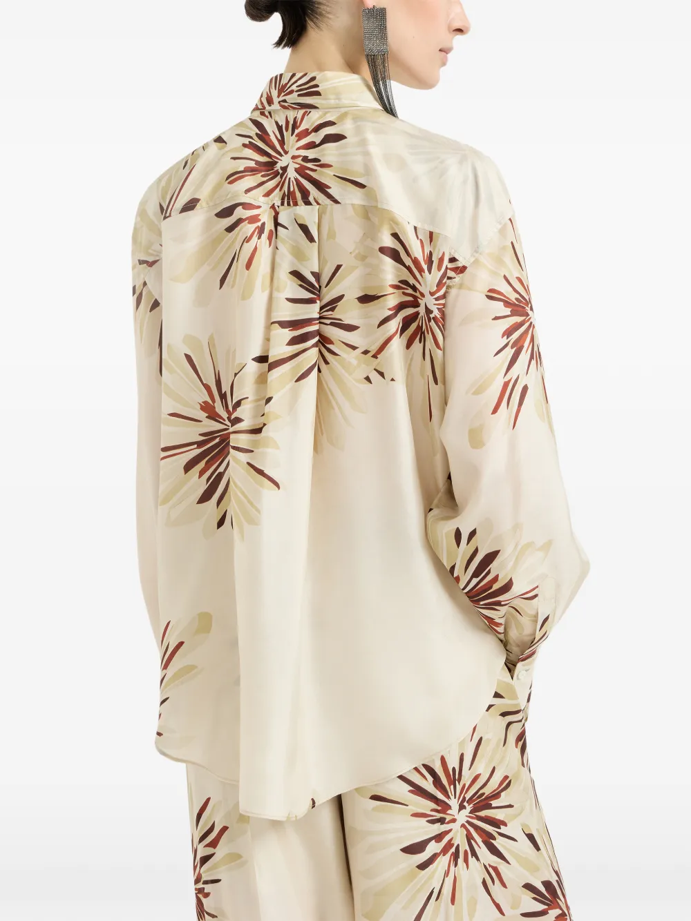 Brunello Cucinelli Blouse met bloemenprint en monili-detail Beige