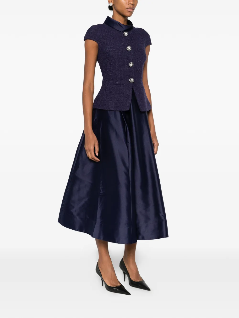  Self-portrait Bouclé-effect Tailored Midi Dress - Blue 