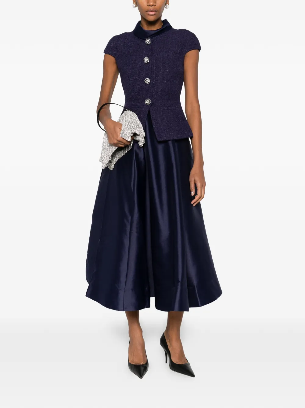 Self-Portrait bouclé-effect tailored midi dress - Blauw