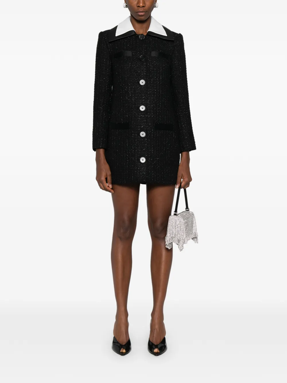 Self-Portrait bouclé mini dress - Zwart