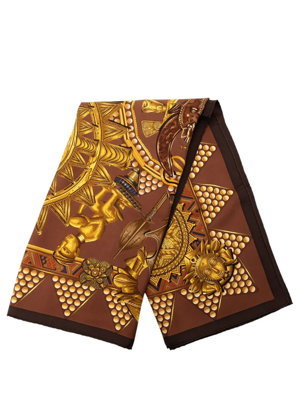 Hermès Pre-Owned mascada de seda L'Or des Chefs 1997 | marrón | Image 1