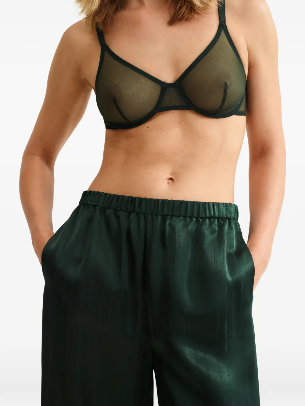 ERES Brocart gestreepte pyjamabroek Groen