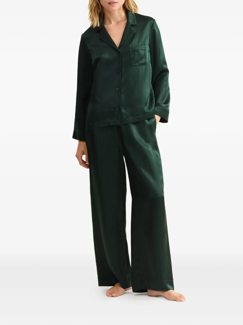 ERES Brocart gestreepte pyjamabroek Groen