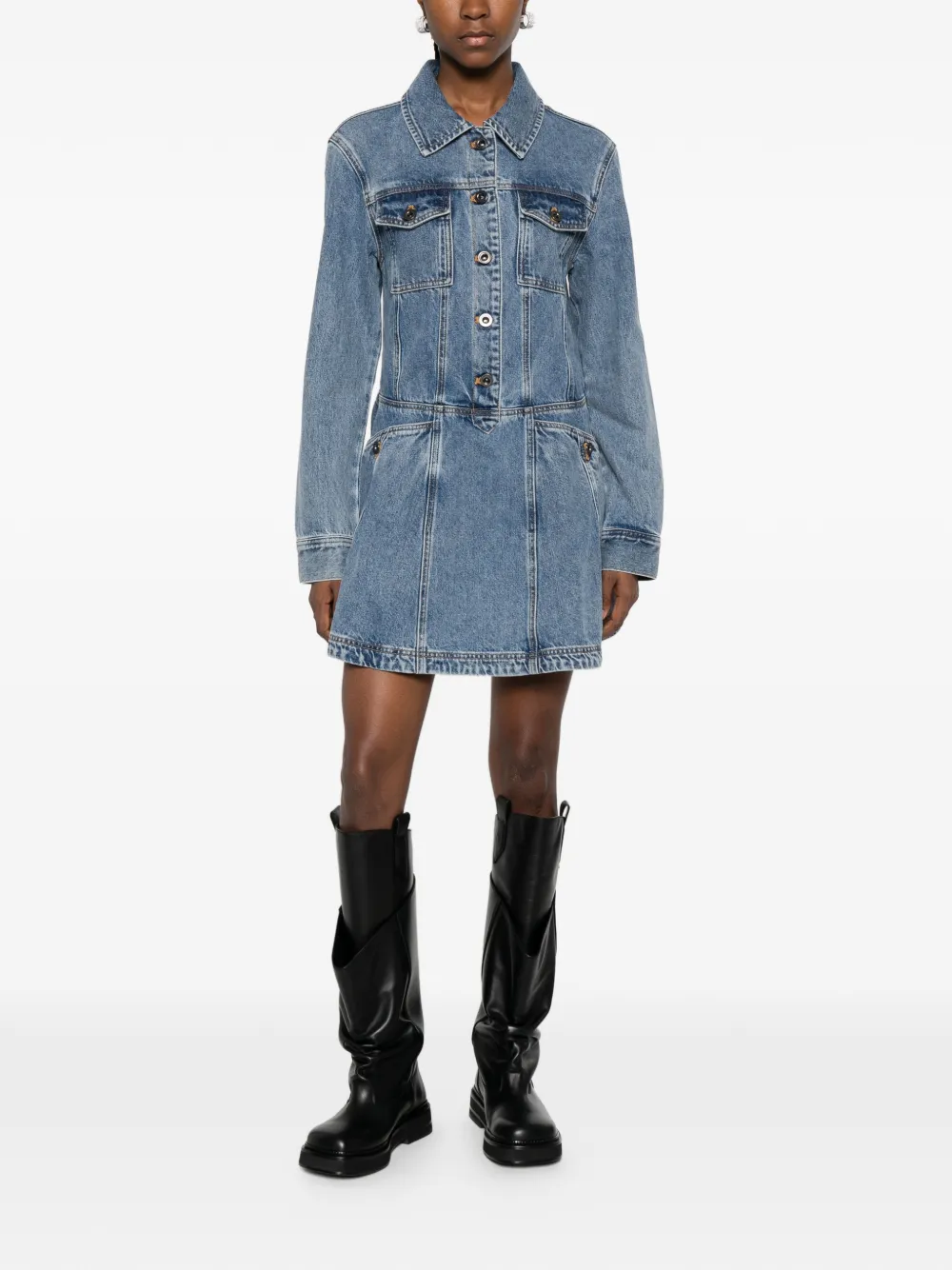 Self-Portrait Buttoned Pocket Dress - Blauw