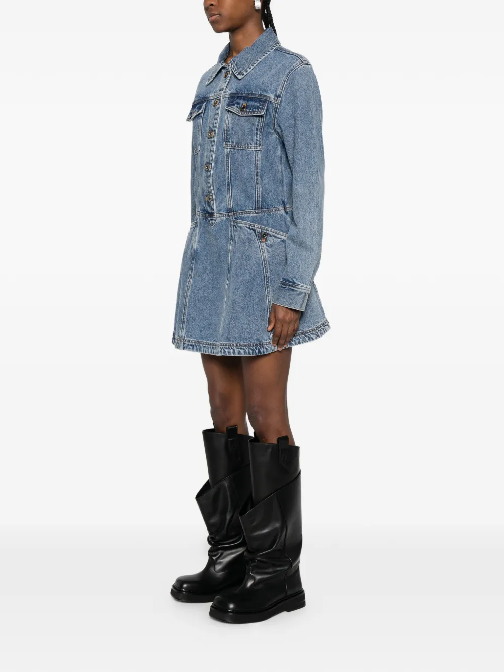  Self-portrait Buttoned Pocket Dress - Blue 
