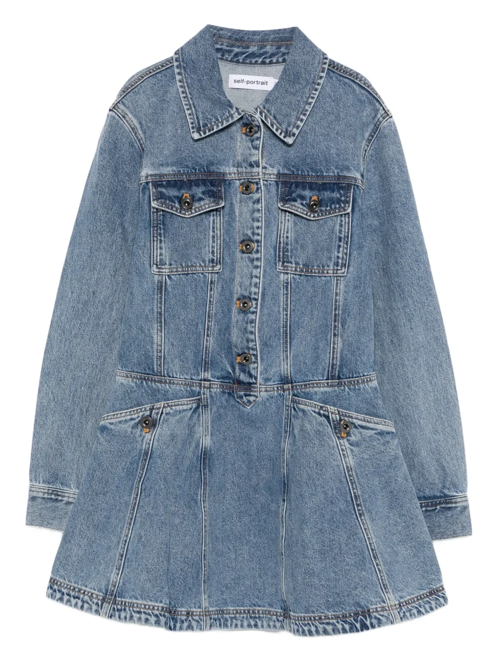 Self-Portrait Buttoned Pocket Dress - Blu