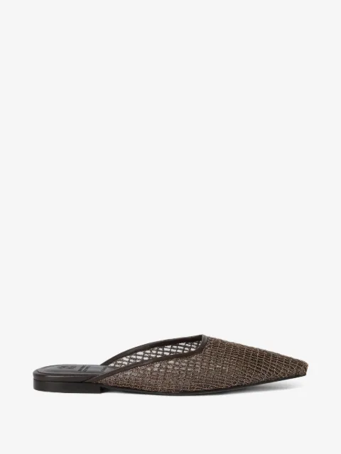 Brunello Cucinelli mules en cuir à ornements métalliques
