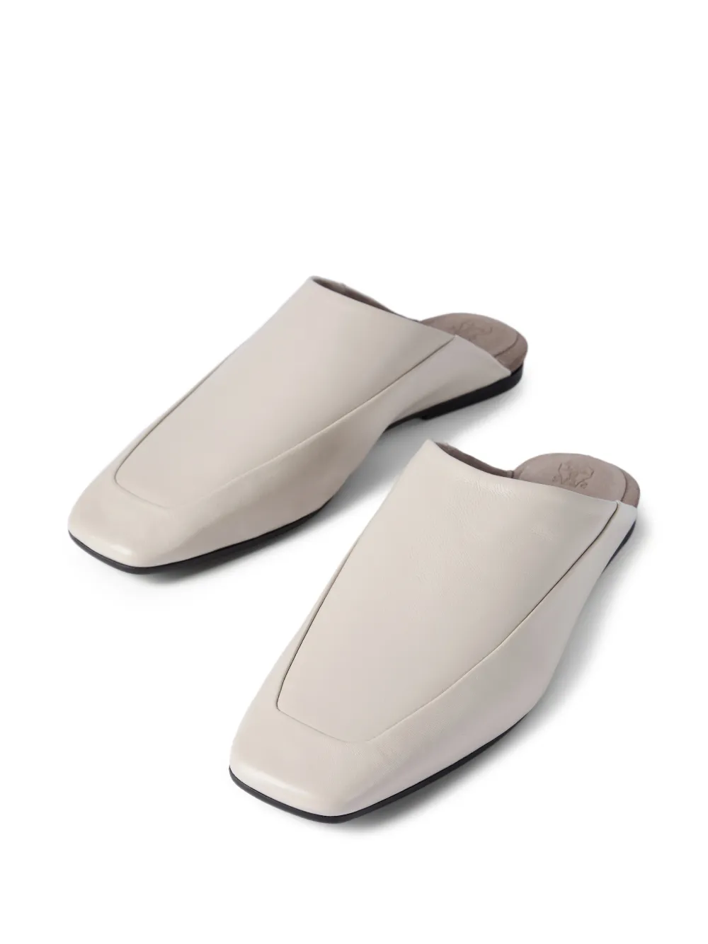 Brunello Cucinelli Leren muiltjes met vierkante neus Grijs