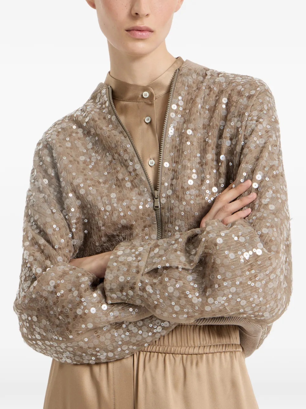  Brunello Cucinelli Sequin-embroidery Bomber Jacket - Neutrals 