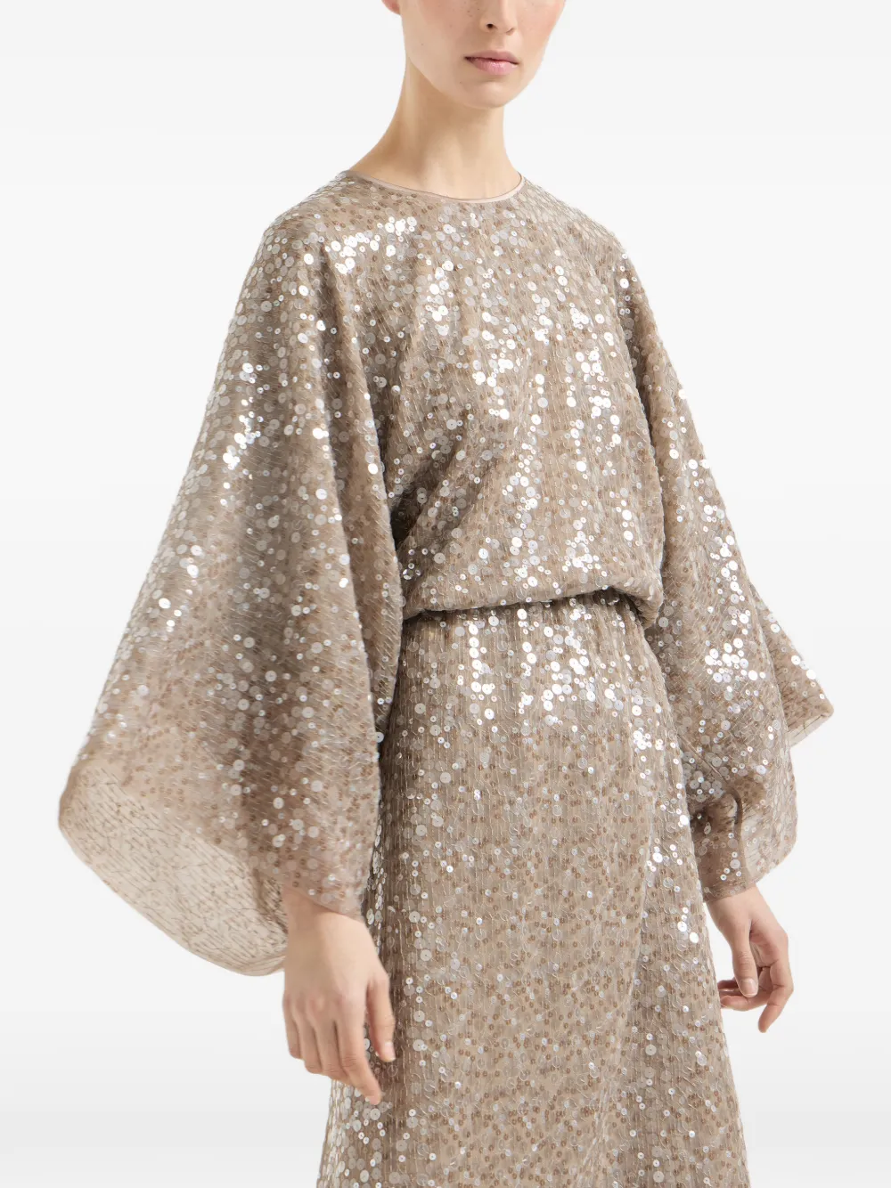 Brunello Cucinelli Maxi-jurk verfraaid met pailletten Beige