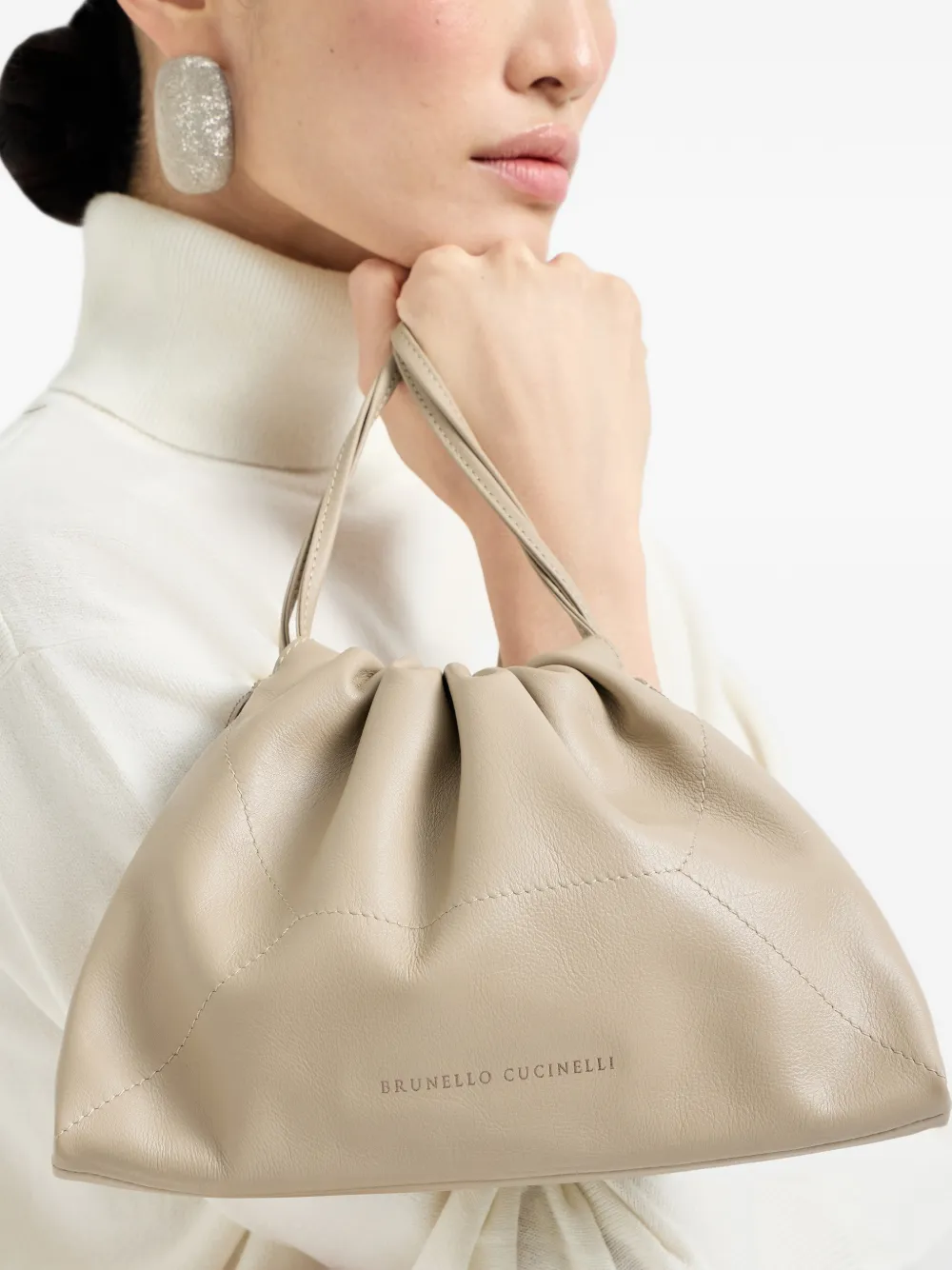 Brunello Cucinelli BC Duo leren schoudertas met monili-detail - Beige