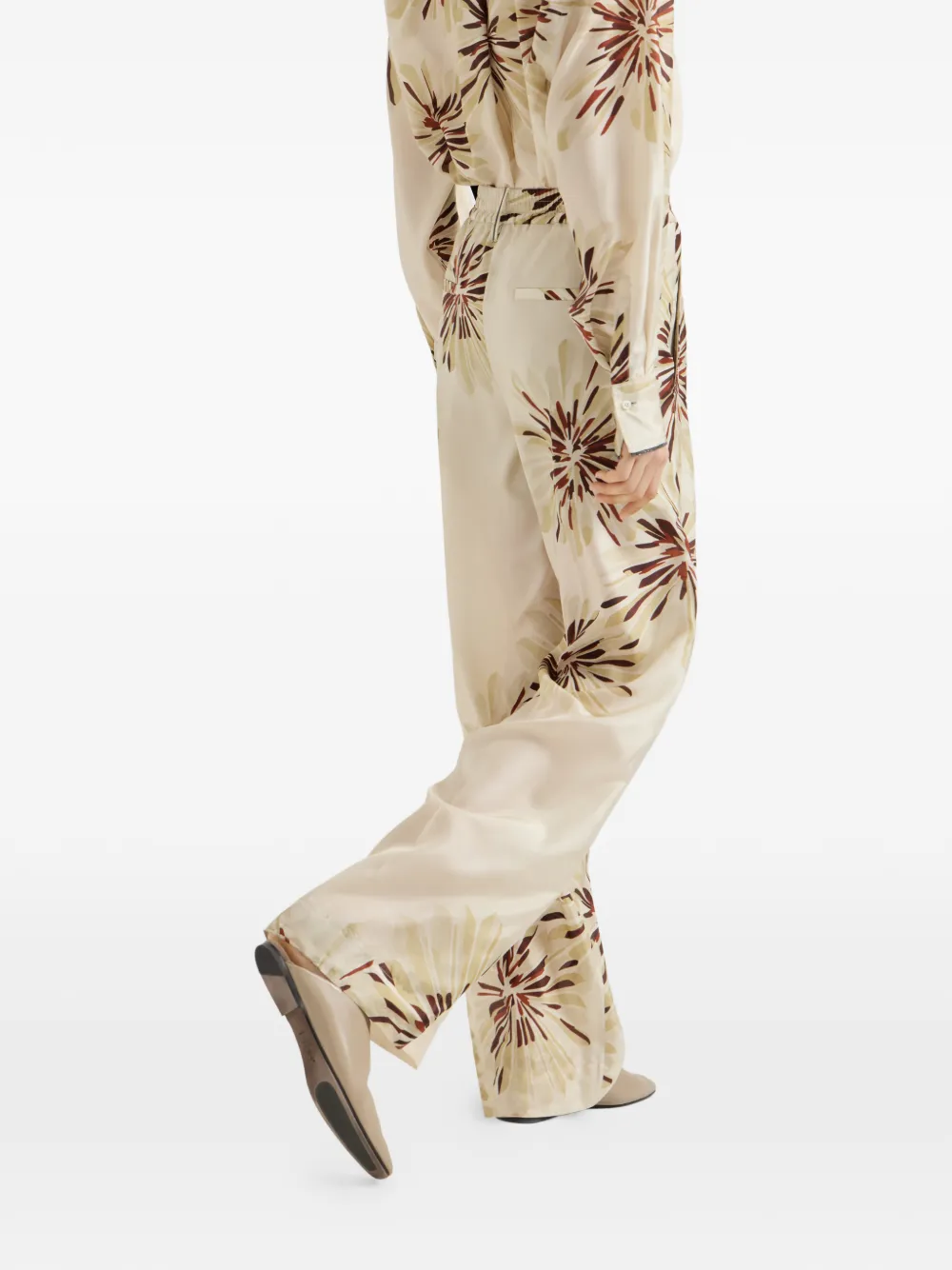 Brunello Cucinelli Palazzo broek met bloemen-print en Monili-detail Beige