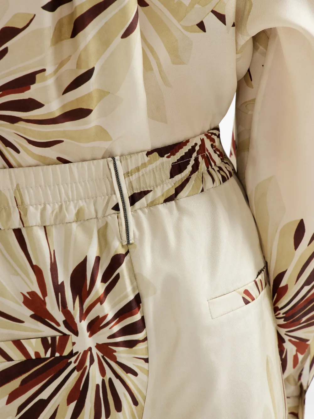 Brunello Cucinelli Palazzo broek met bloemen-print en Monili-detail Beige