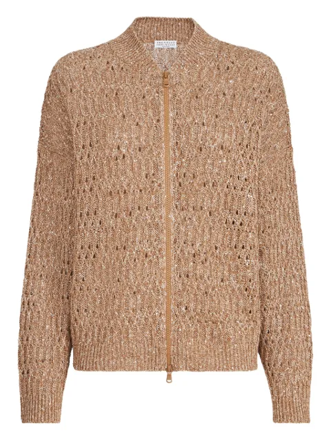 Brunello Cucinelli dazzling-braids zip cardigan