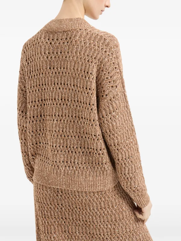 Brunello Cucinelli スパンコール ジップカーディガン | ブラウン