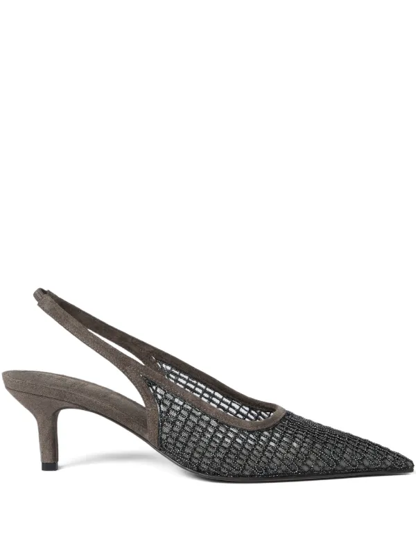 Brunello Cucinelli Net Embroidery Slingback Pumps in Black