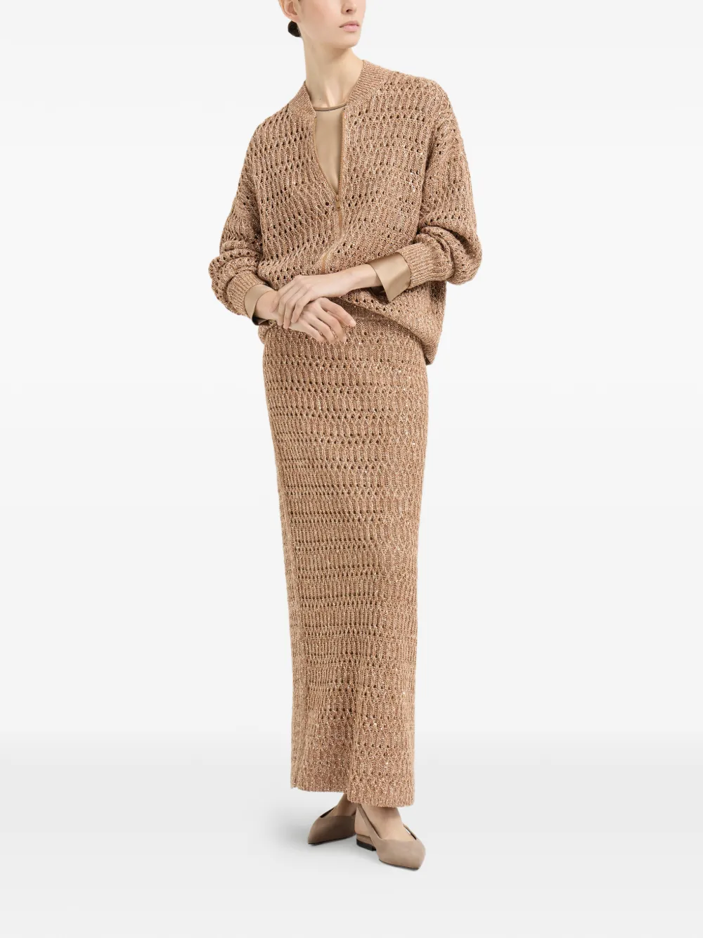 Brunello Cucinelli Maxi-rok met gevlochten details Beige
