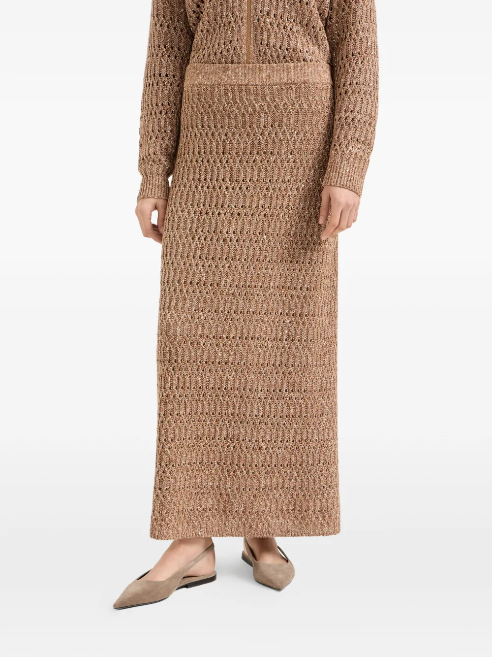Brunello Cucinelli Maxi-rok met gevlochten details Beige
