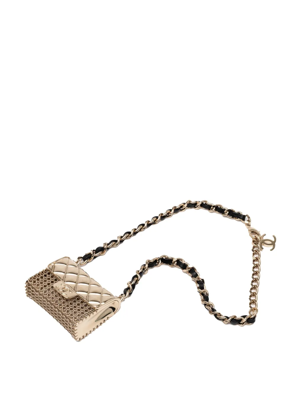 CHANEL Pre-Owned 2021 Gold Plated CC Quilted Flap Bag Pendant Necklace costume necklace - Oro