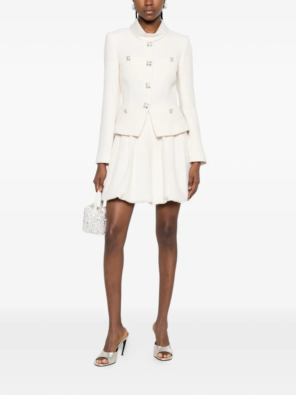 Self-Portrait bouclé collared mini dress - Beige