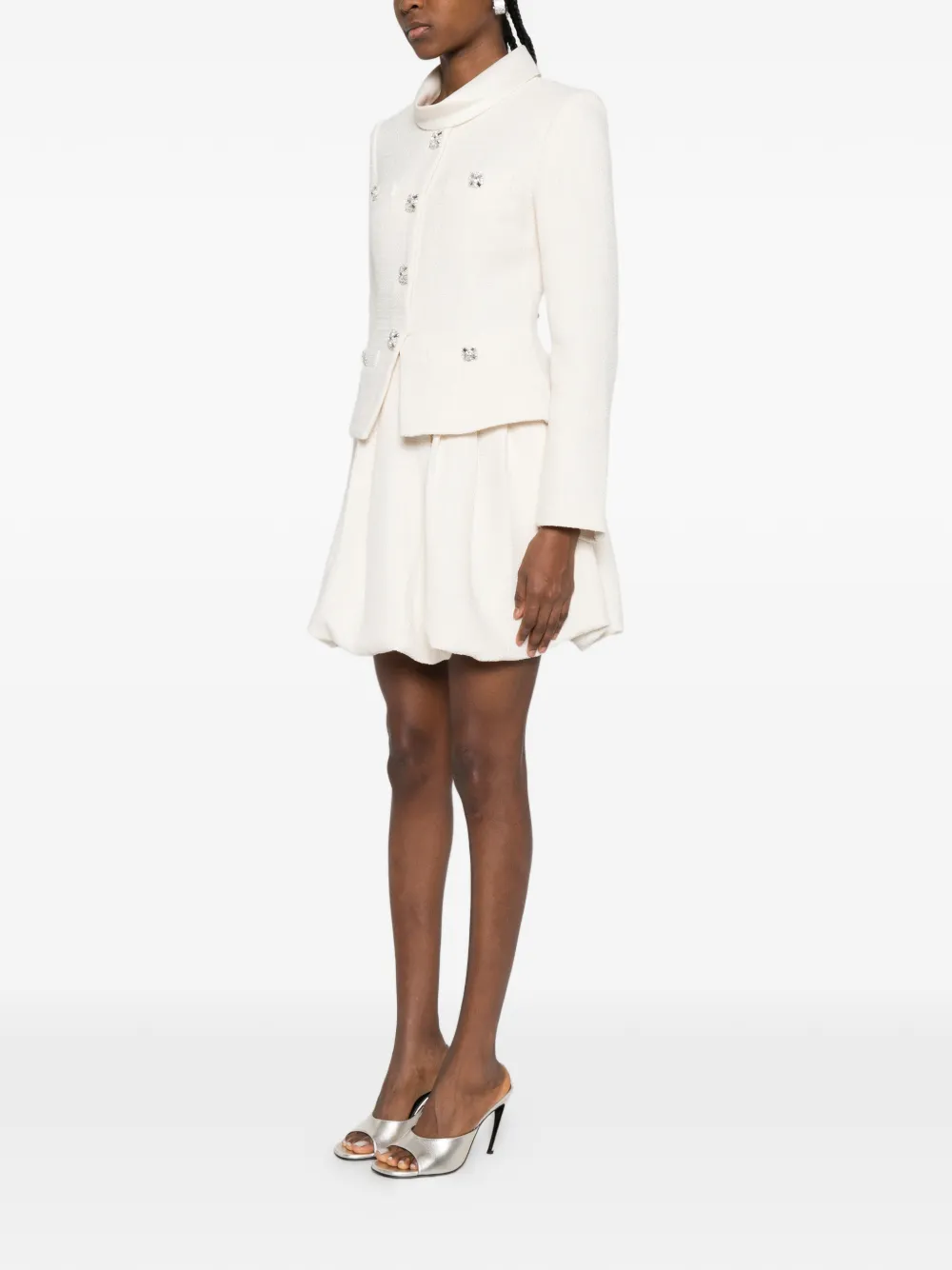 Self-Portrait Bouclé mini-jurk met kraag Beige