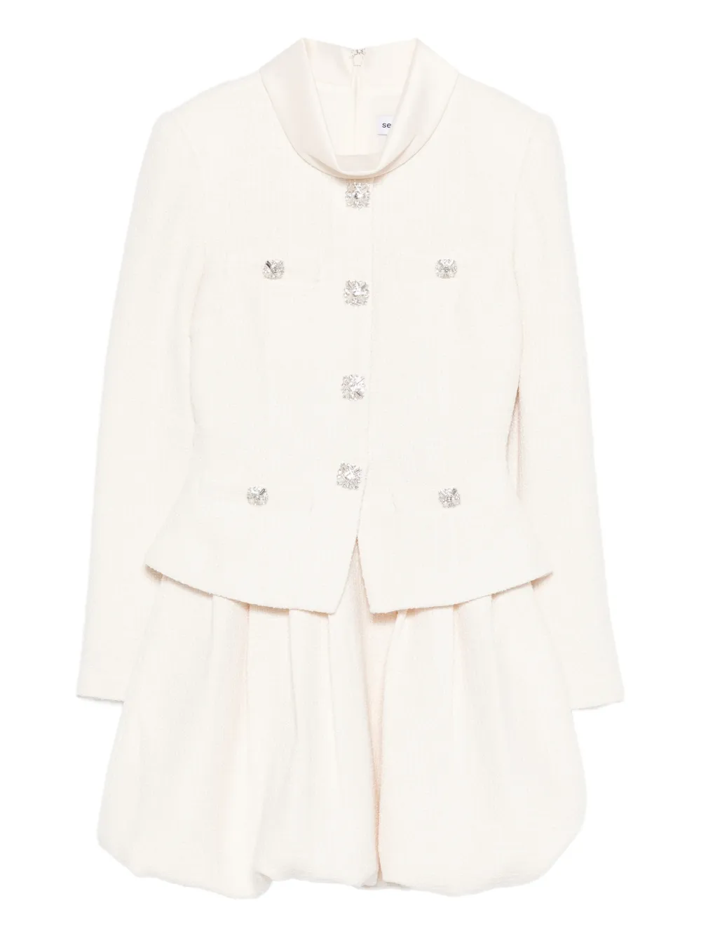 Self-portrait Bouclé Collared Mini Dress In Neutral