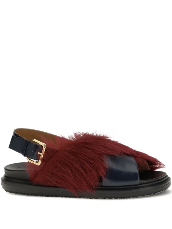 Marni Long-hair and Leather Fussbett Sandals in Red