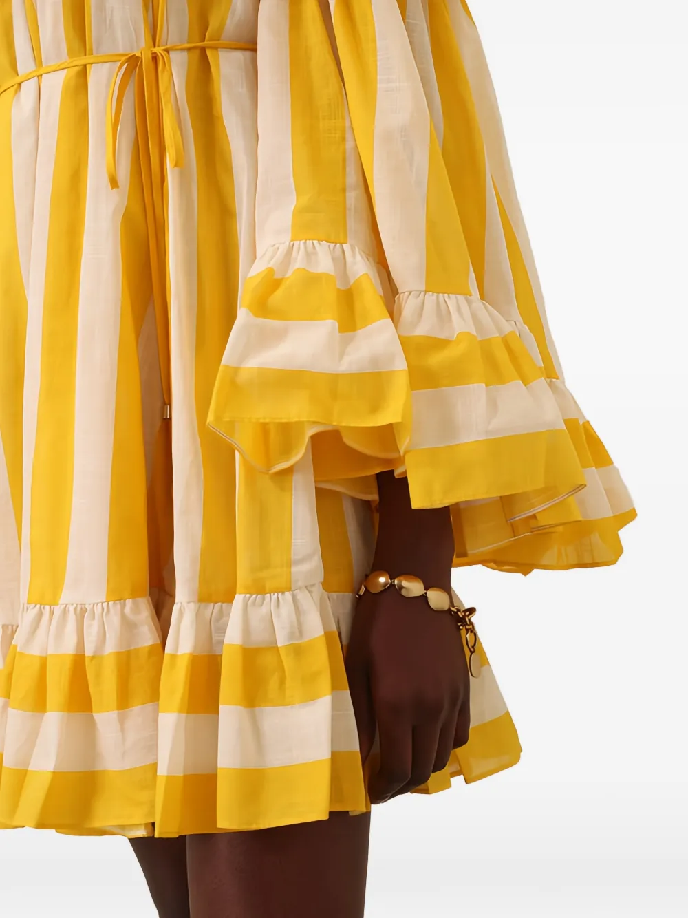 Zimmermann Daylight Ruffled Striped Mini Dress In Yellow