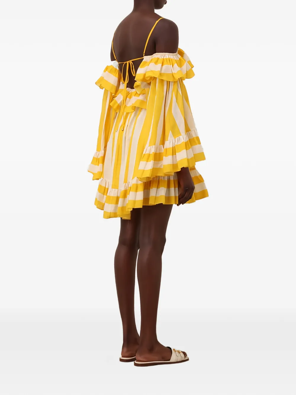 Zimmermann Daylight Ruffled Striped Mini Dress In Yellow
