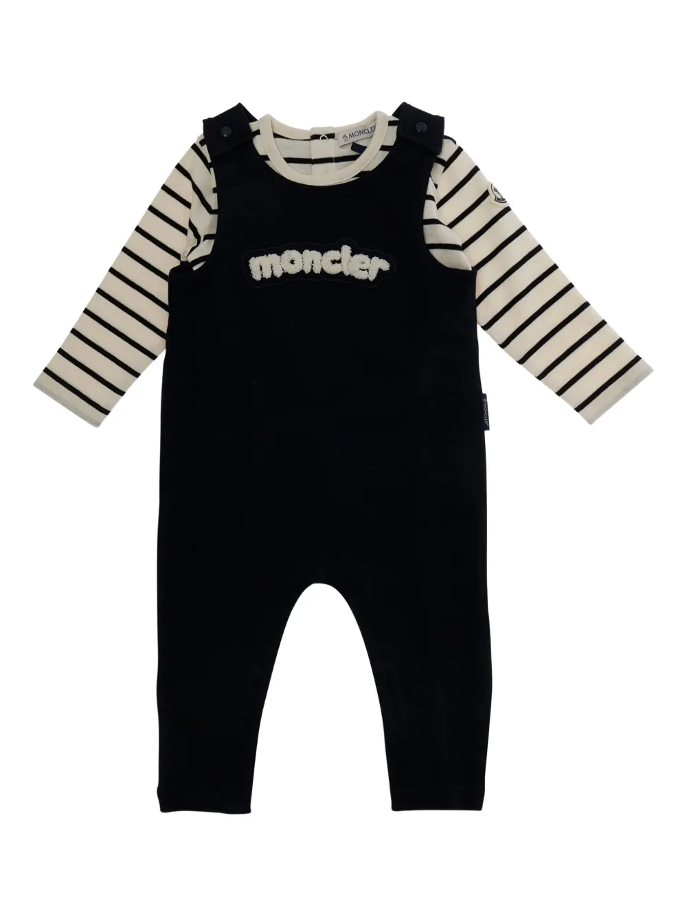 Moncler Enfant Twee gestreepte tuinbroeken met applicatie Zwart