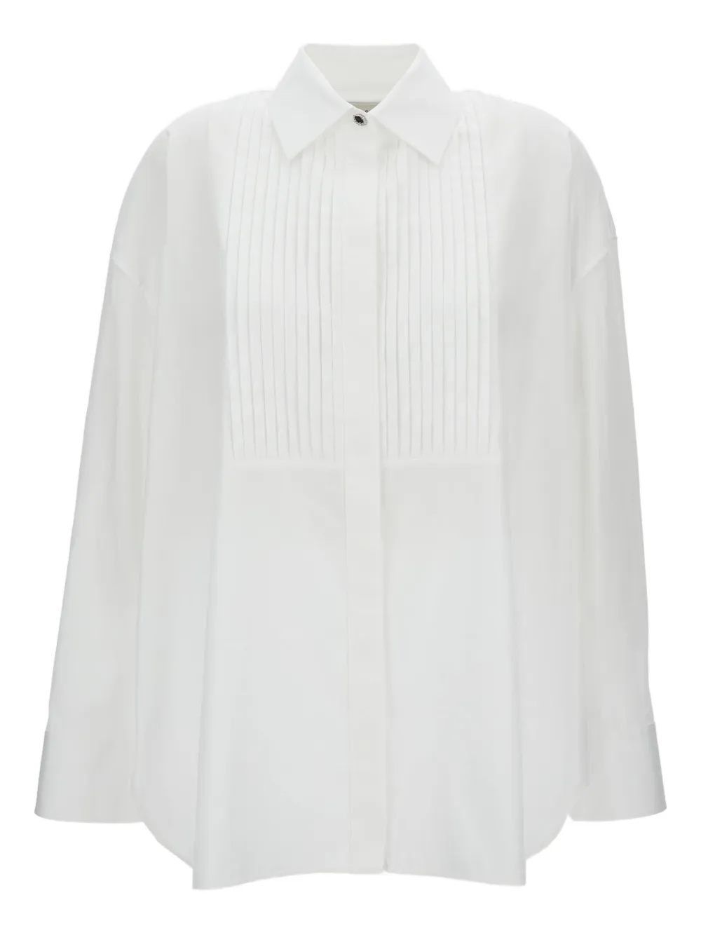 Golden Goose Oversized White Cotton Shirt With Pleated Bib And Jewel Buttons In White