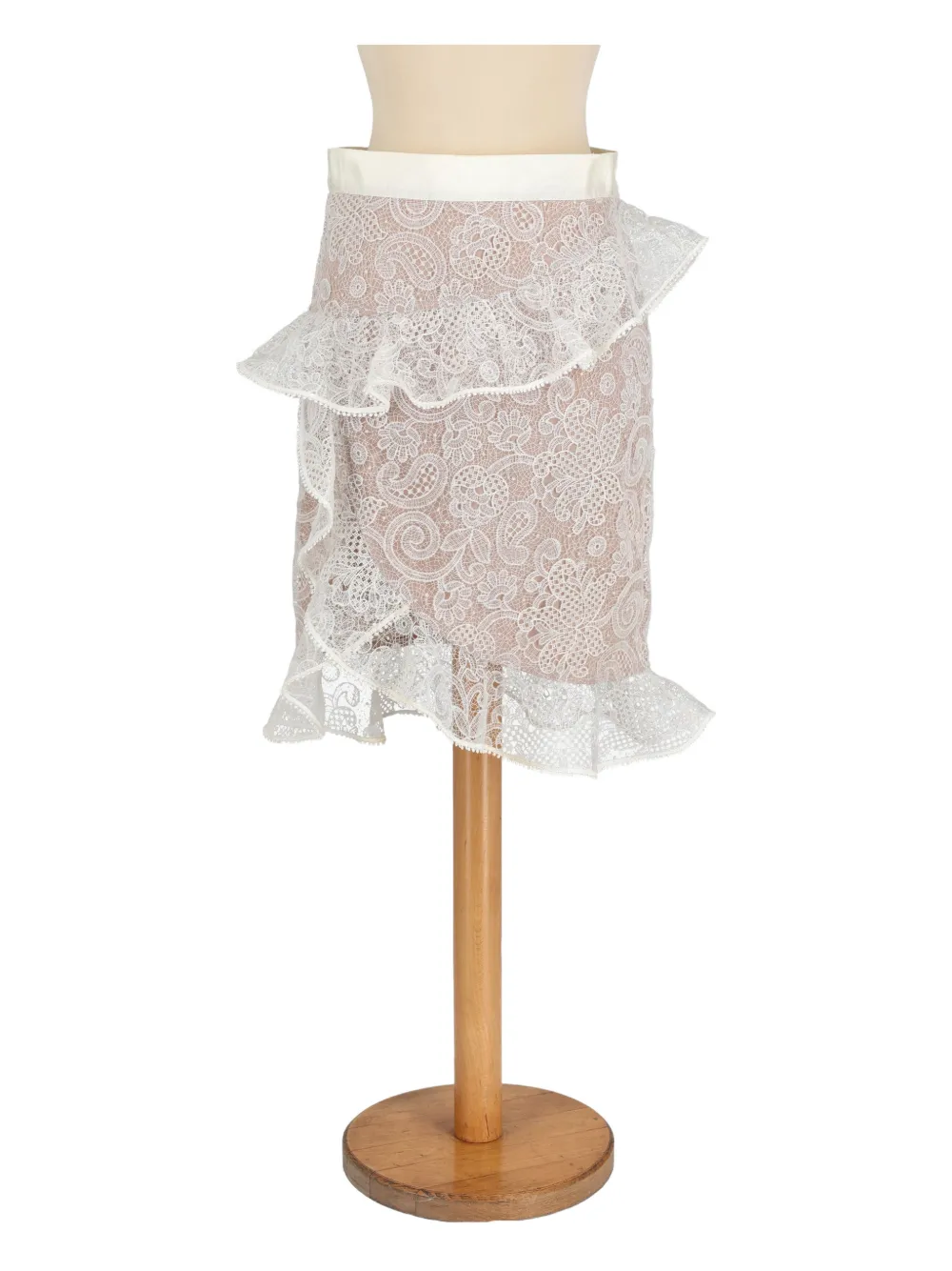 SELF-PORTRAIT Pre-owned Floral-lace Ruffled Skirt In White